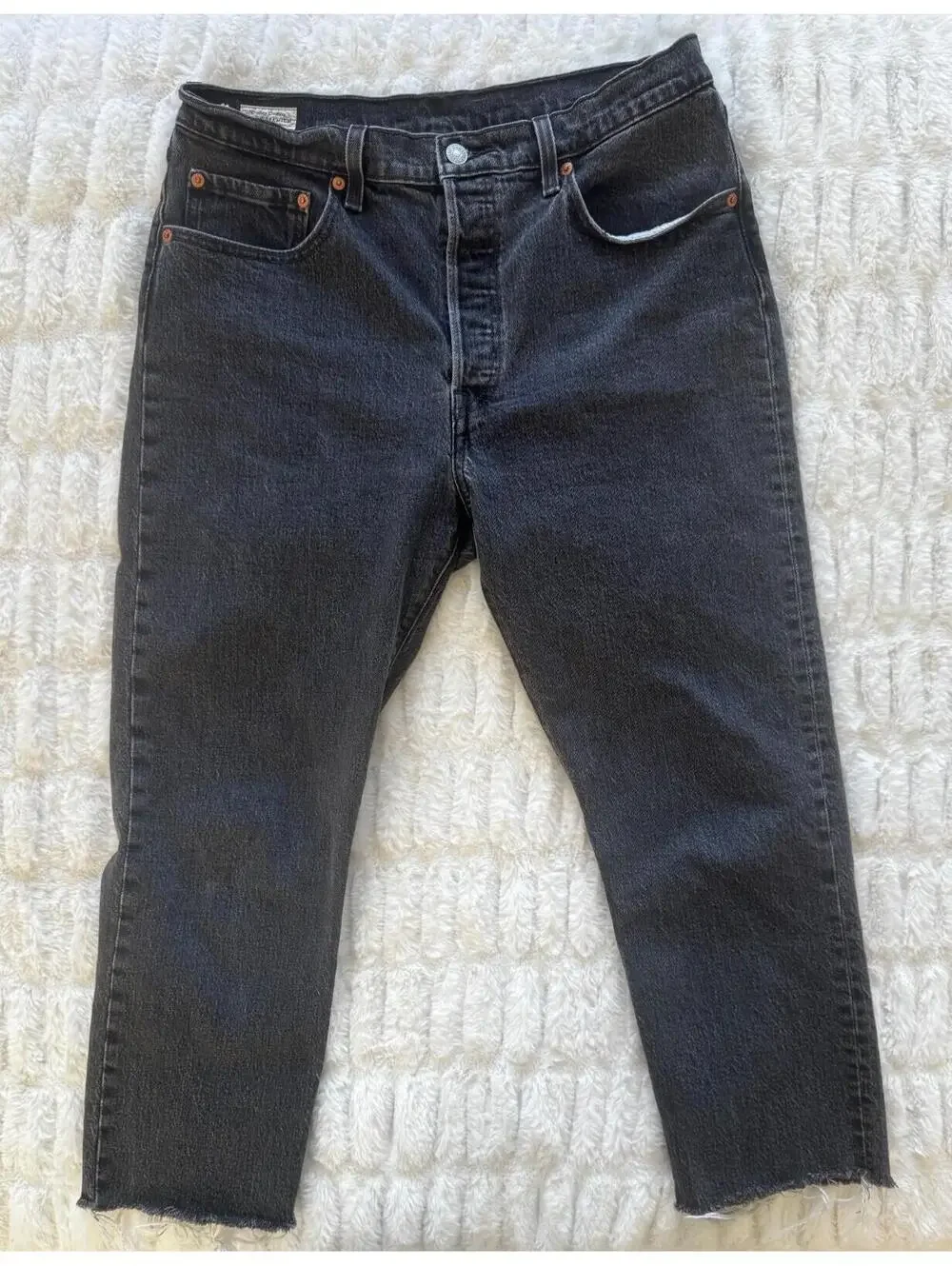 Levi’s Premium 501 Jeans Mens Gray Black Button Fly Straight Leg Cut Off Raw Hem